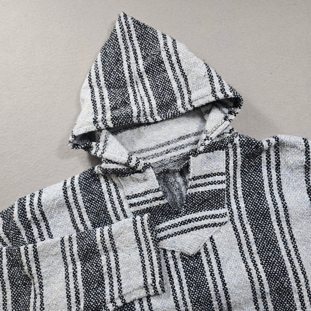 Unbranded Unisex Large Black White Striped Baja Hoodie Pullover Poncho Drug Rug